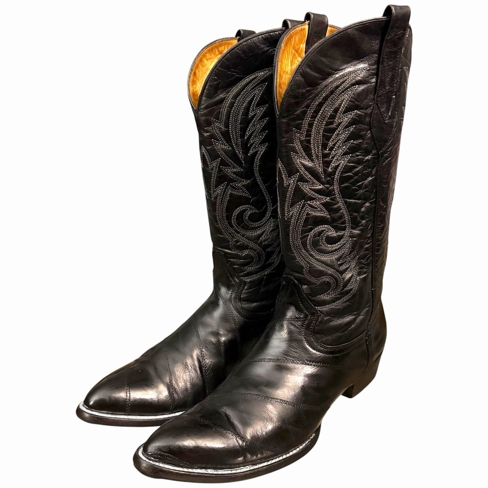 Angi VTG Black Eel Leather Cowboy Boots Mens 11 EE Western Exotic